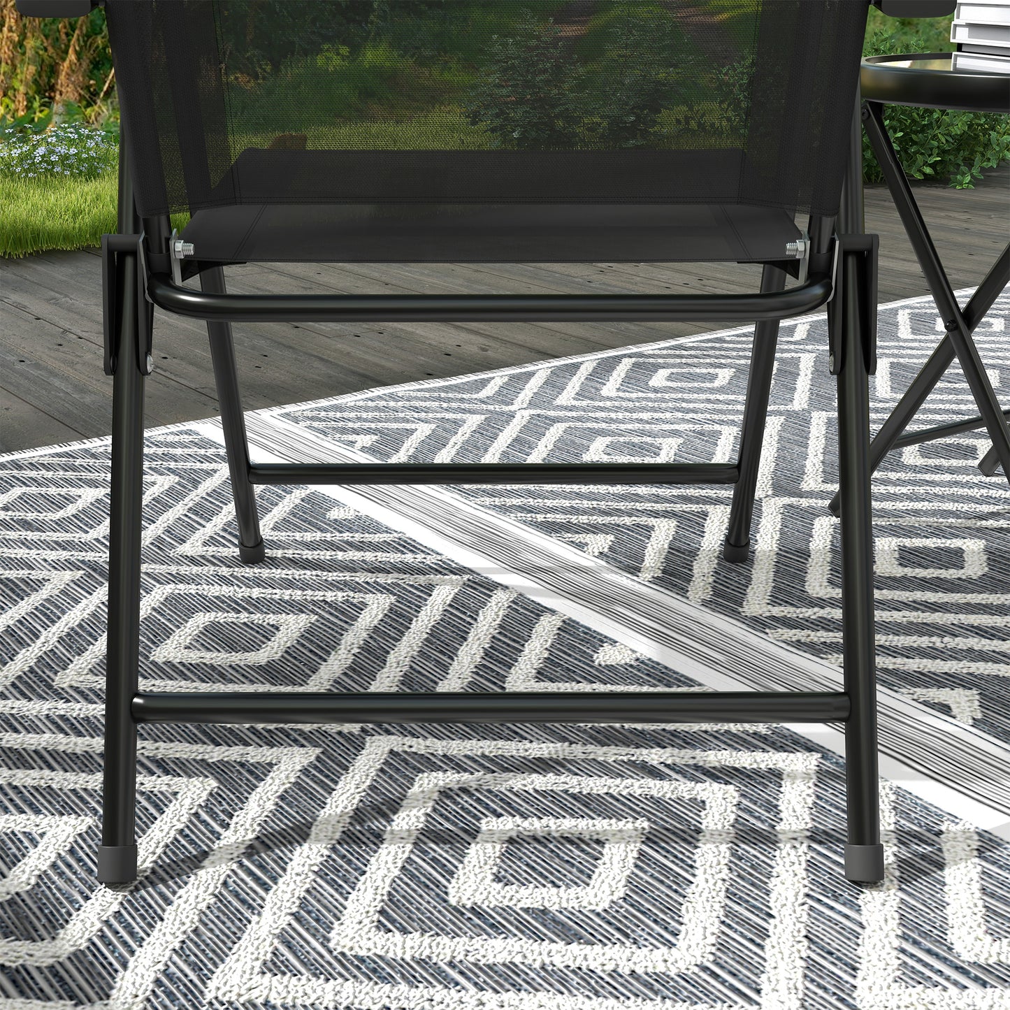 Zivino Glass And Metal Black 3 Piece Garden Seating Set With Table And Chairs