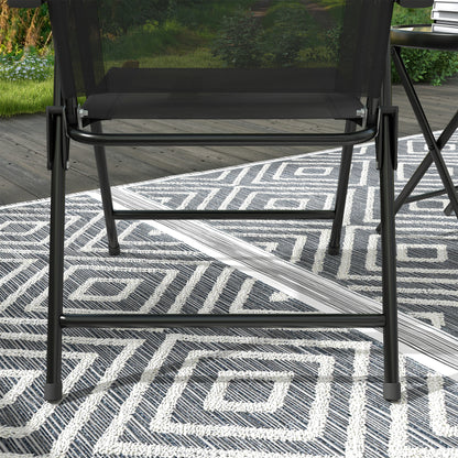 Zivino Glass And Metal Black 3 Piece Garden Seating Set With Table And Chairs