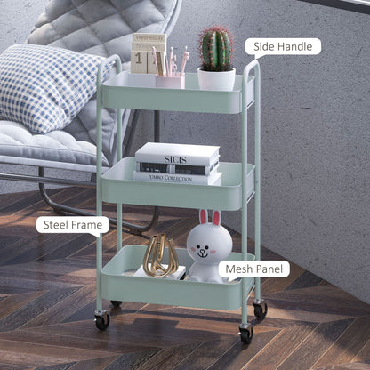 Ravito Fari Metal Light Blue 3 Tier Steel Storage Trolley