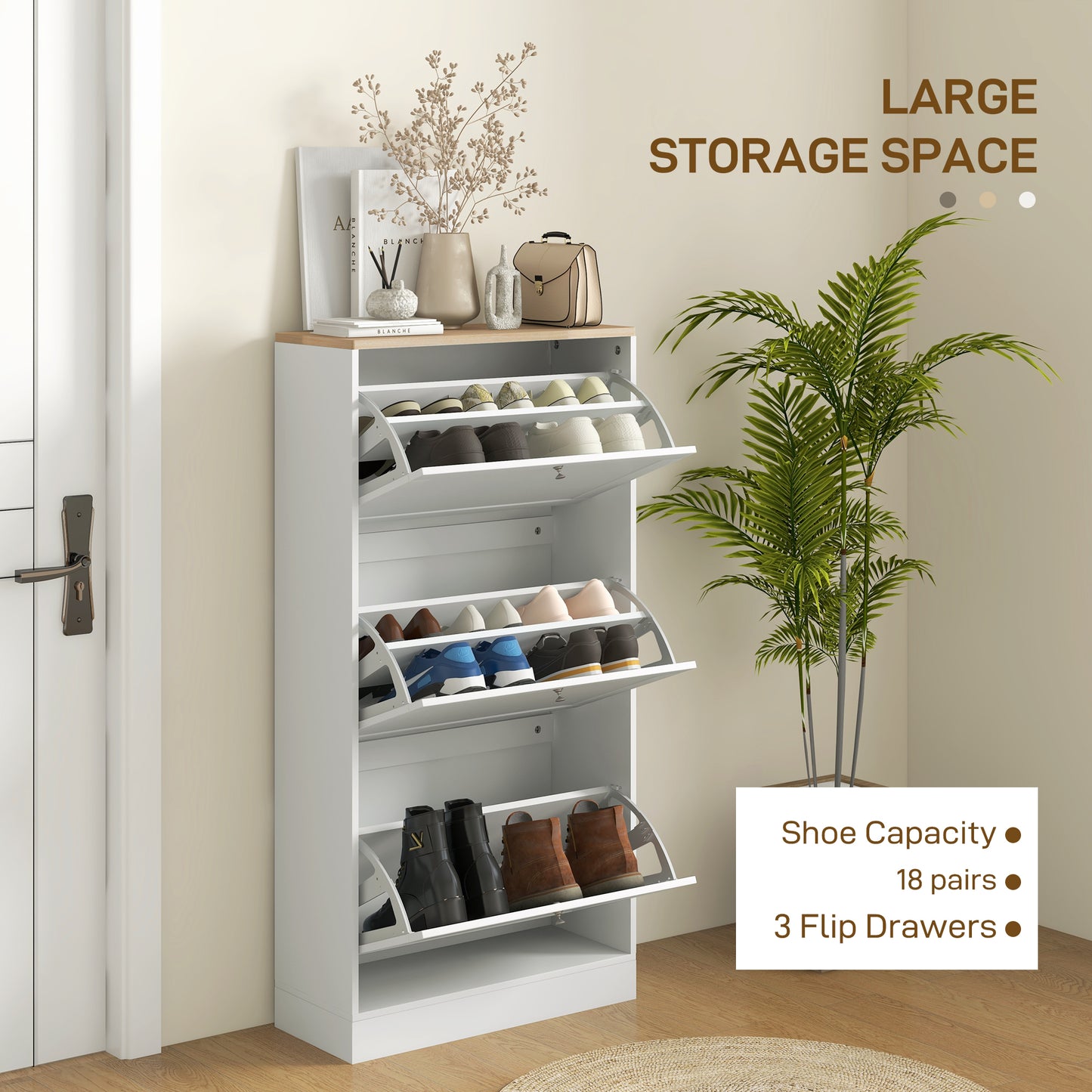 Lone Wooden White and Natural Compact 3 Drawer Shoe Cabinet