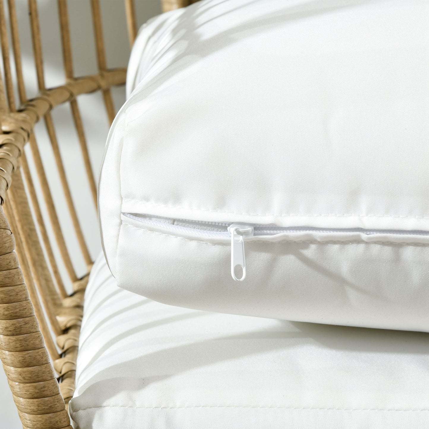 Tasudo Natural String Rattan Egg Chair With White Cushions And Pillows