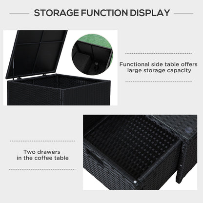 Nonasa Rattan Black 4 Piece Corner Garden Sofa Set With Storage Coffee Table