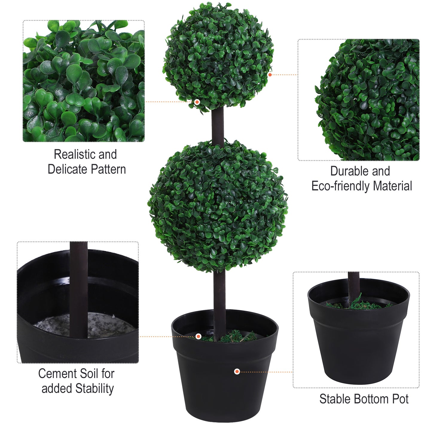 Toto Nami Set Of 2 Artificial Boxwood Ball Trees In Pots Designed For Indoor Display