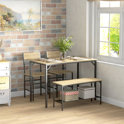 Kesudi Wooden Natural Square Dining Set Seating 4 With Bench
