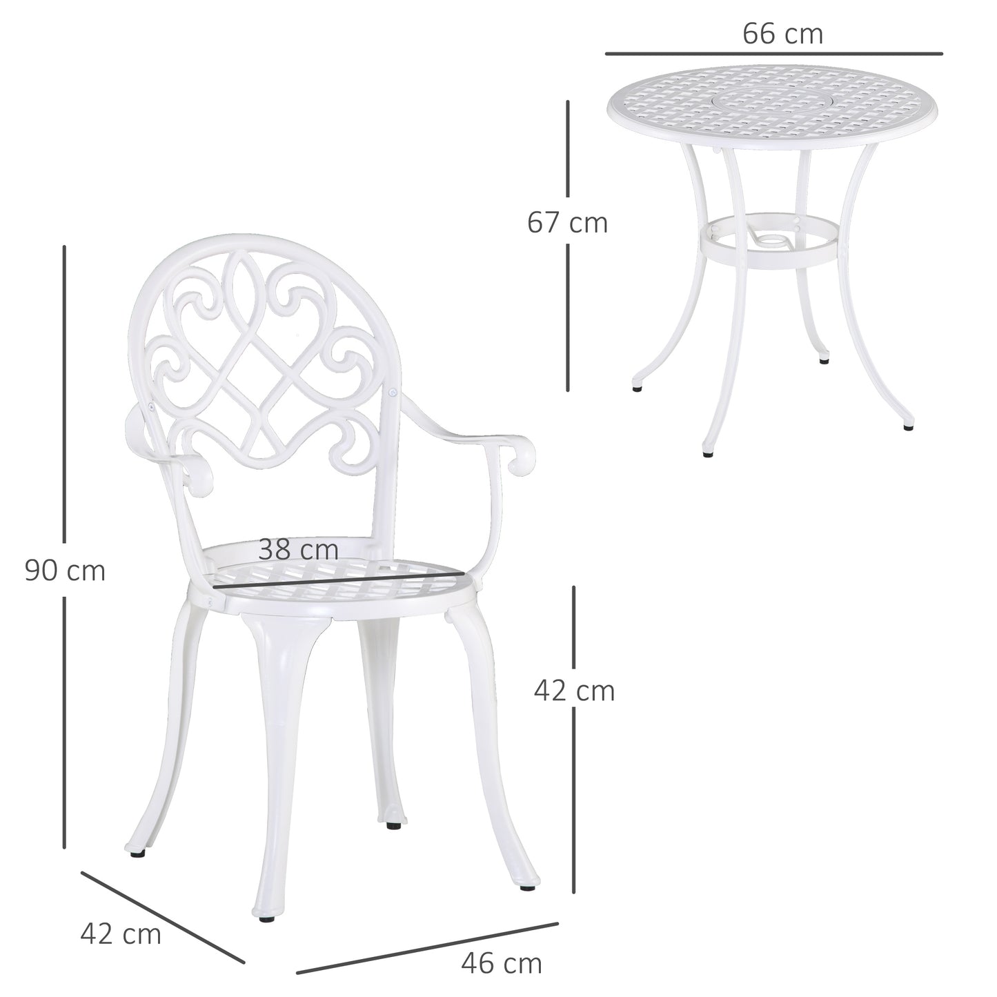 Safa 3 Piece Elegant Aluminium Garden Bistro Set In White
