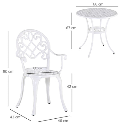 Safa 3 Piece Elegant Aluminium Garden Bistro Set In White