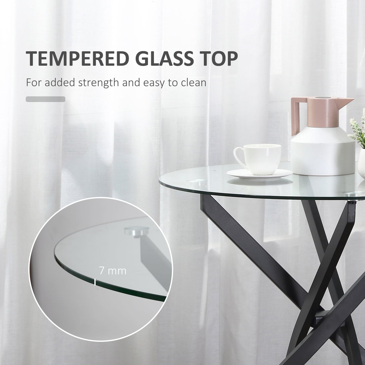 Bama Metal Black Round Glass Dining Table With Clear TemFauxred Top For Living And Dining Rooms