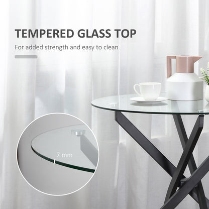 Bama Metal Black Round Glass Dining Table With Clear TemFauxred Top For Living And Dining Rooms