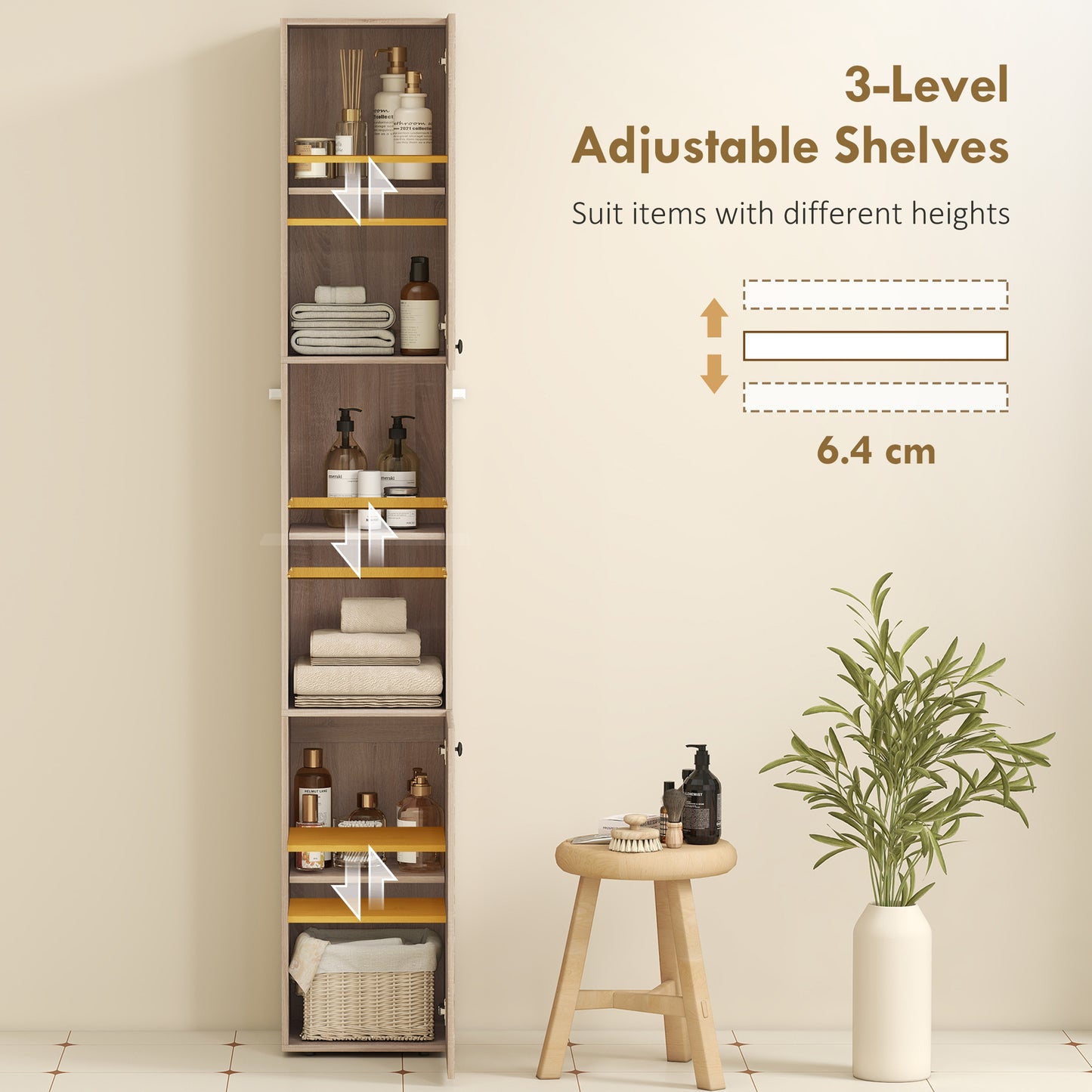 Zivi Tall 6 Tier Bathroom Storage Cabinet Natural Finish