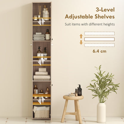 Zivi Tall 6 Tier Bathroom Storage Cabinet Natural Finish