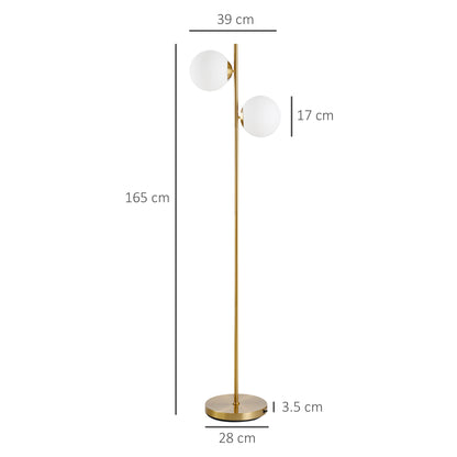Laralima Metal Gold 2 Light Tree Floor Lamp With Globe Shades