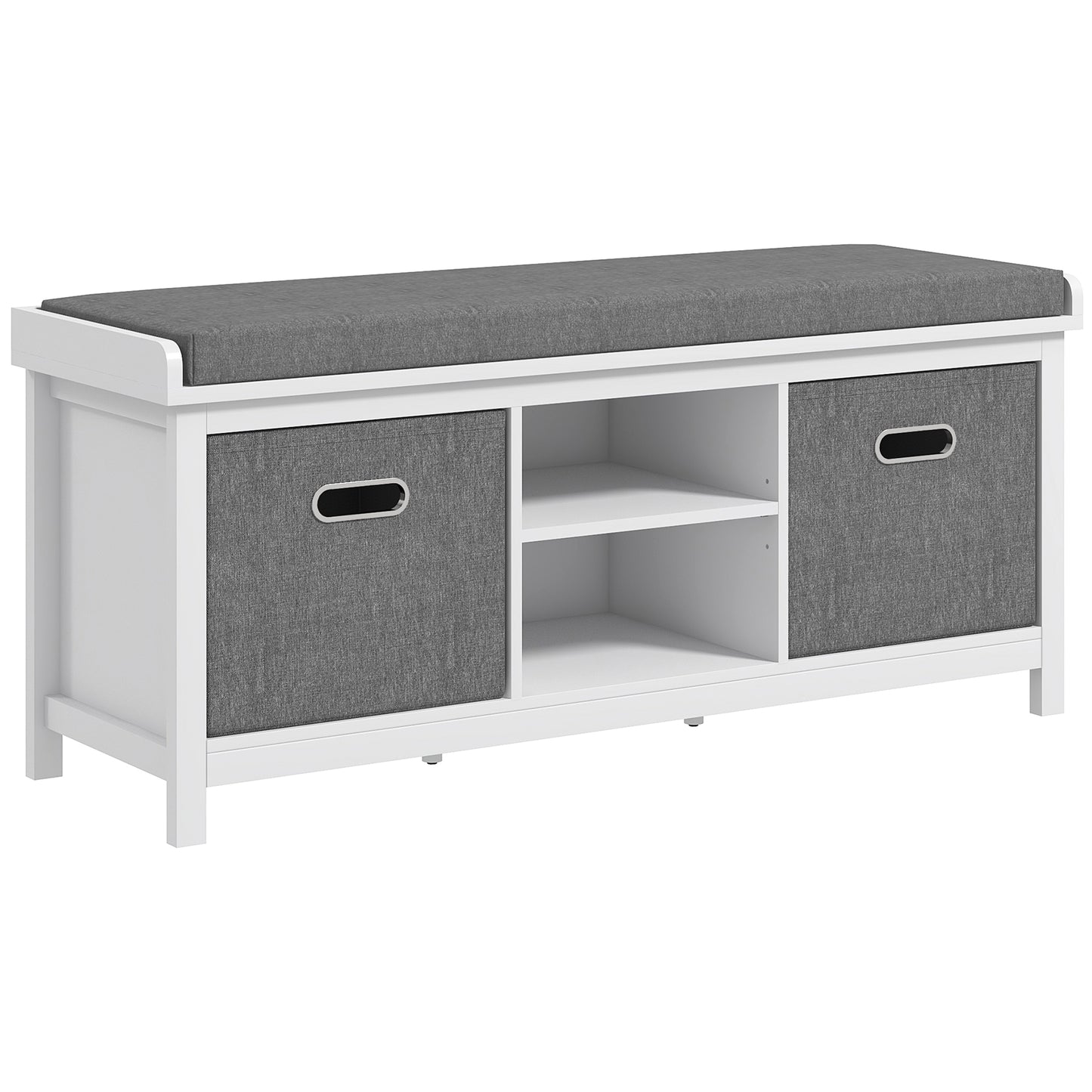 Keso Wooden White And Grey Shoe Storage Bench With Cushioned Seat