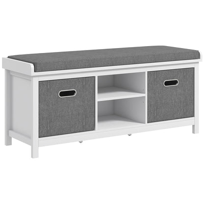 Keso Wooden White And Grey Shoe Storage Bench With Cushioned Seat