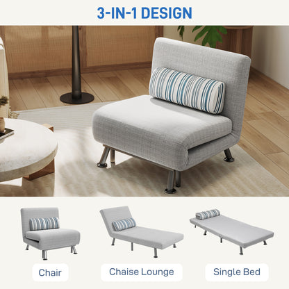 Coyo Kere Fabric Light Grey Single Sofa Bed With Fold Out SleeFauxr Design And Pillow