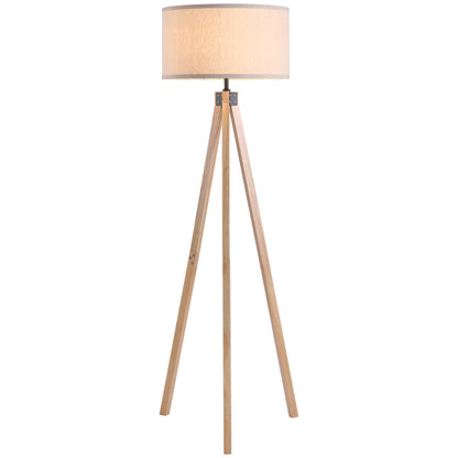 Tare Natural Wood And Fabric Beige Elegant Tripod Floor Lamp