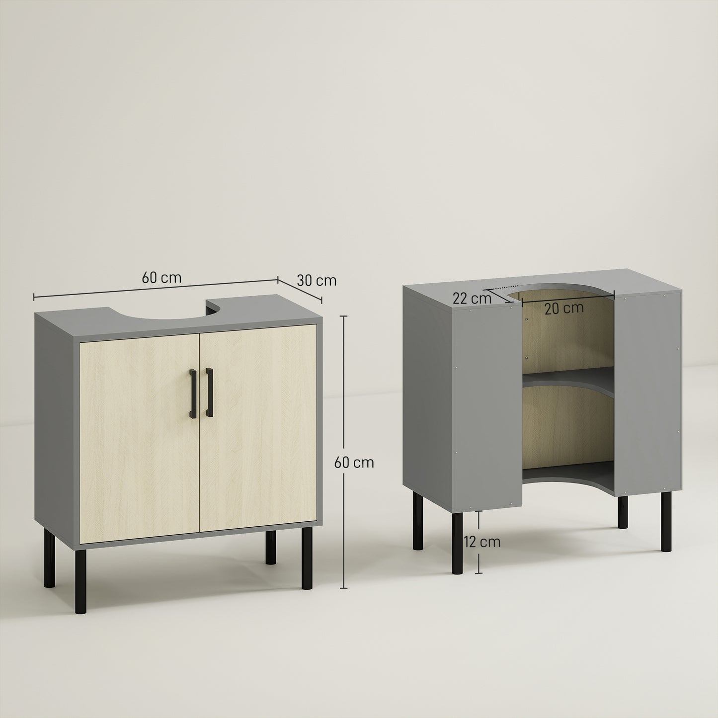 Nabavi Natural Finish Under Sink Vanity Cabinet With Double Doors And Internal Shelving