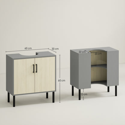 Nabavi Natural Finish Under Sink Vanity Cabinet With Double Doors And Internal Shelving