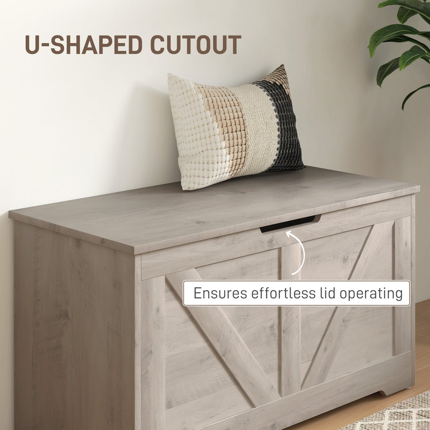 Kamari Grey Wood Farmhouse Storage Chest Safety Hinges 100 Litre