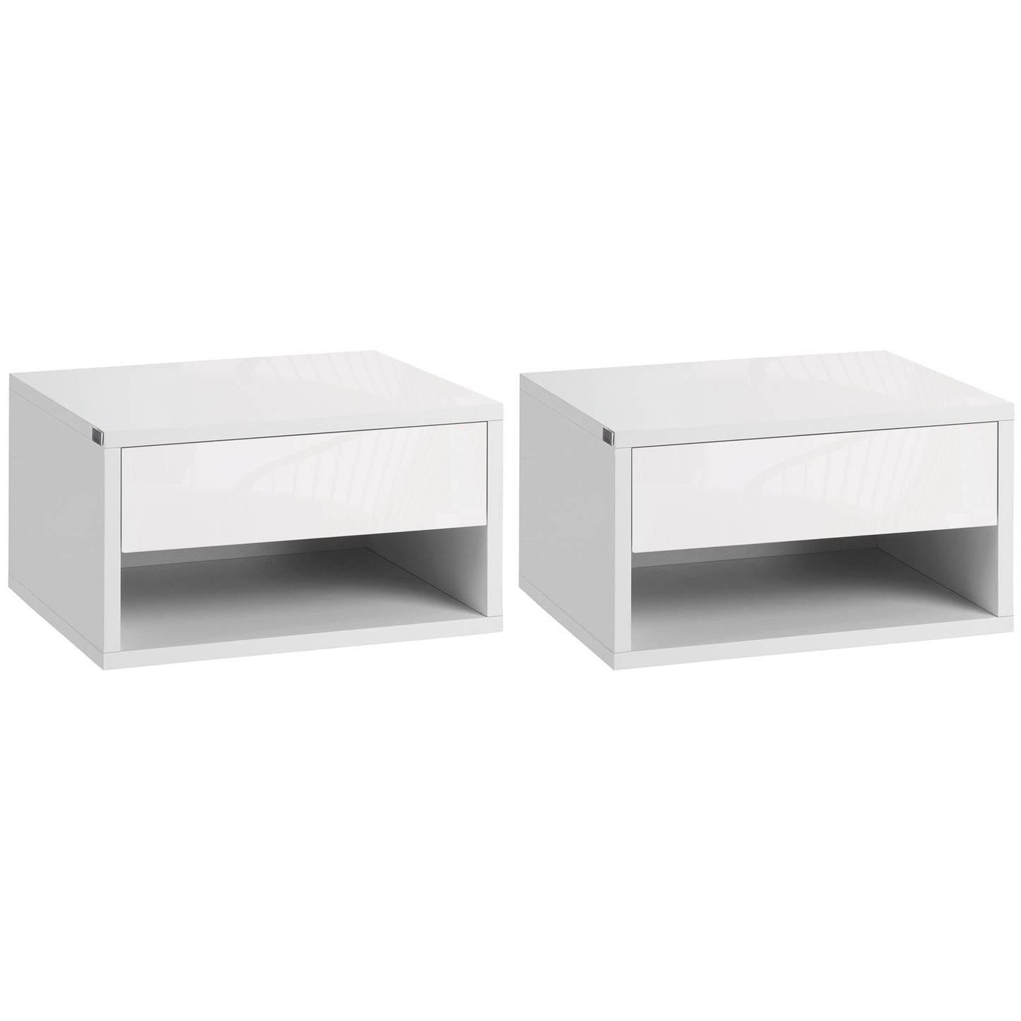 Veve Set Of 2 High Gloss White Floating Bedside Tables with Drawer and Shelf