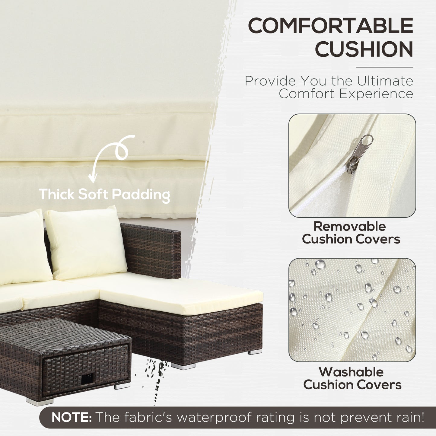 Lilisa Rattan Brown and Cream 3 Piece Garden Sofa Set With Storage Table