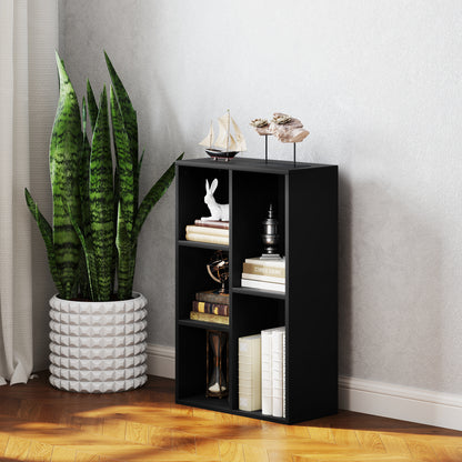 Vakeri Wood Black 2 Tier Bookcase With 5 Storage Compartments