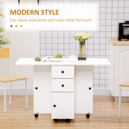 Zibsa Wooden White Drop Leaf Dining Table With Storage For 6