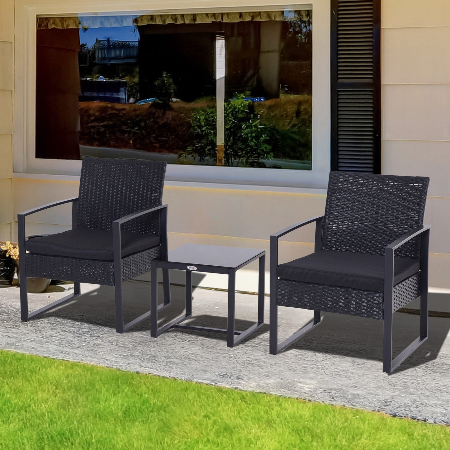 Sofira Rattan Black 2 Seater Outdoor Coffee And Chair Bistro Set