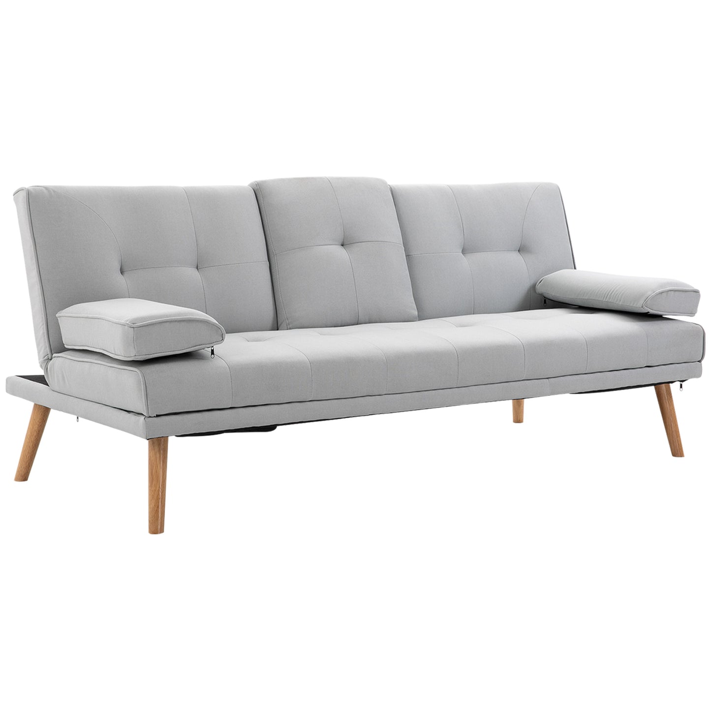 Suma Grey Fabric Click Clack Sofa Bed Tufted Back Removable Arms