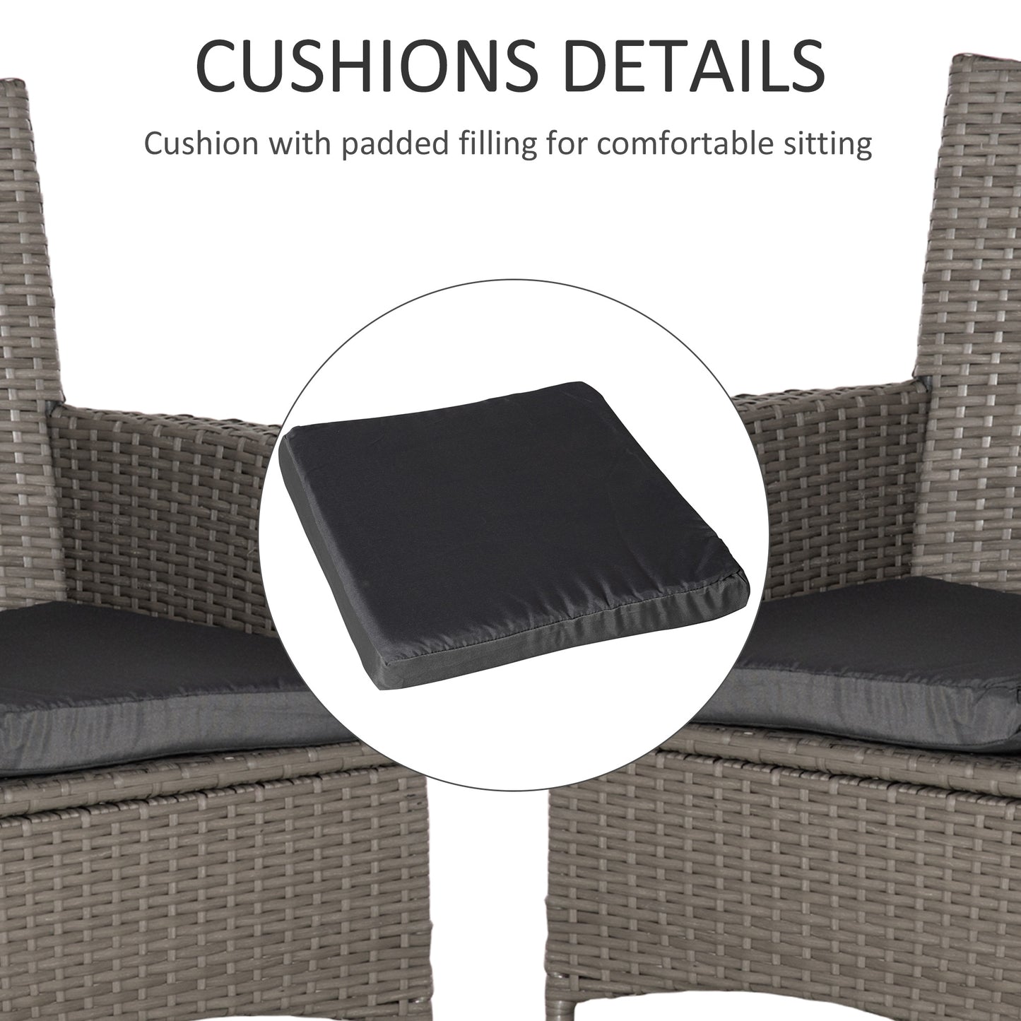 Sevaka Set Of 2 Rattan Grey Outdoor Dining Armchairs With Cushions And Armrests