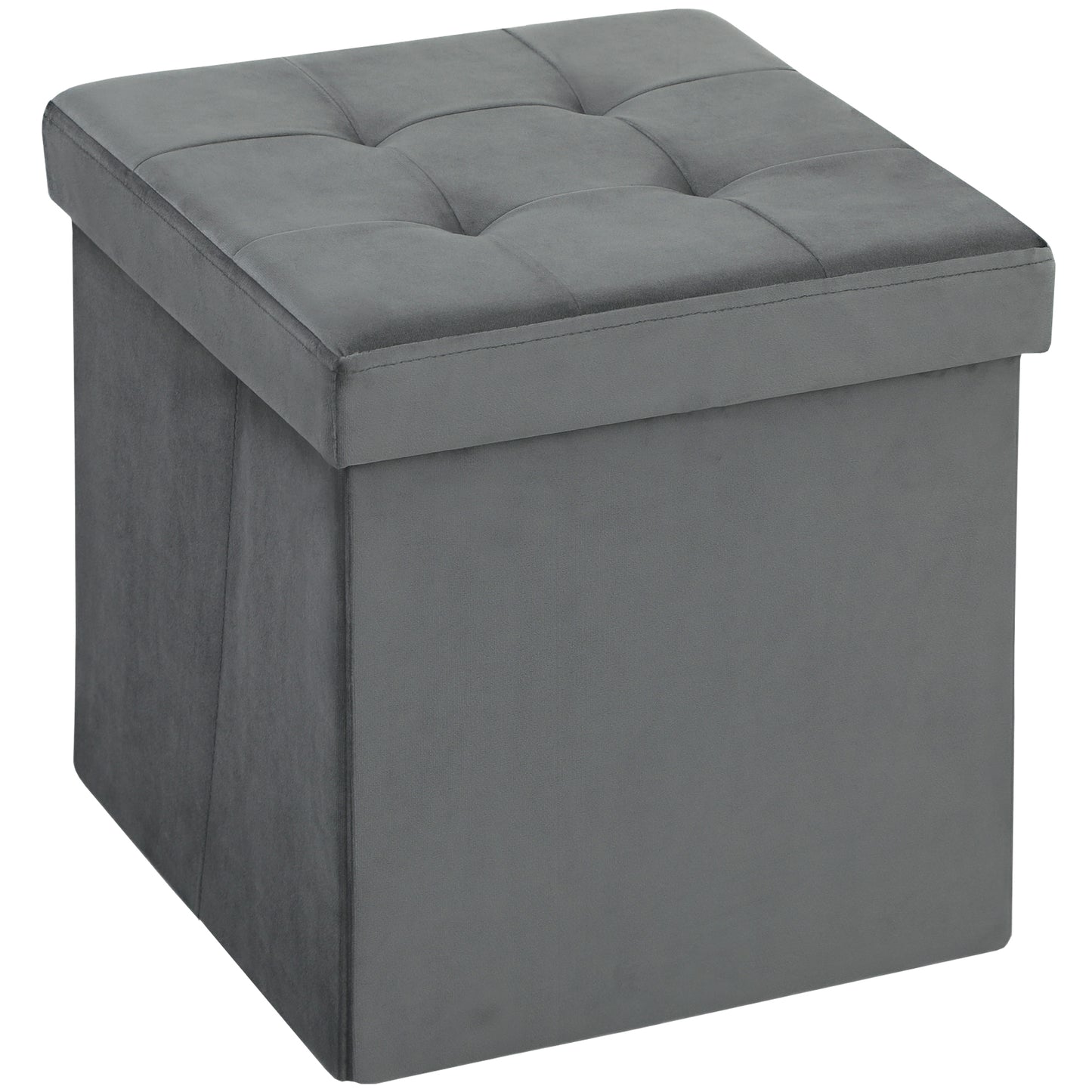 Nasedo Square Velvet Grey Foldable Storage Ottoman with Removable Lid