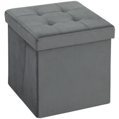 Nasedo Square Velvet Grey Foldable Storage Ottoman with Removable Lid