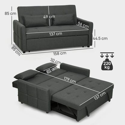Lula Dark Grey Fabric Upholstered 3 Way Convertible 2 Seater Sofa Bed