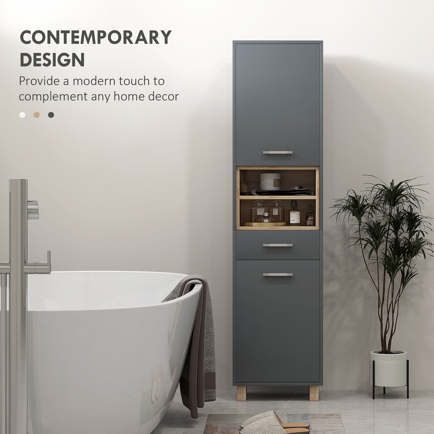 Suna Tall Bathroom Storage Cabinet With Moisture Resistant Board Finish Matte Grey