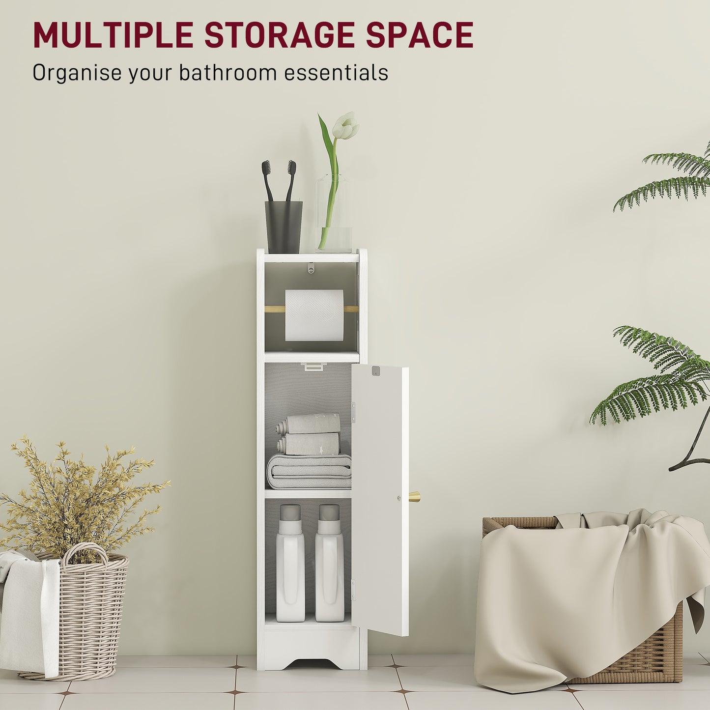 Luluno Compact Bathroom Storage Cabinet With Toilet Roll Holder White