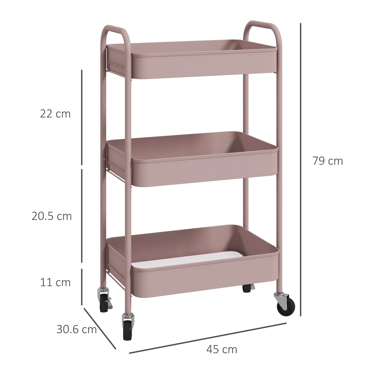Razira Metal Pink 3 Tier Steel Storage Trolley