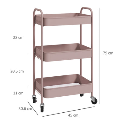Razira Metal Pink 3 Tier Steel Storage Trolley