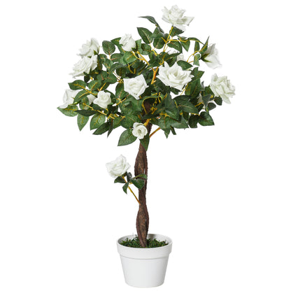 Vavipa Artificial White Rose Flower Display Plant In Pot For Interior Styling