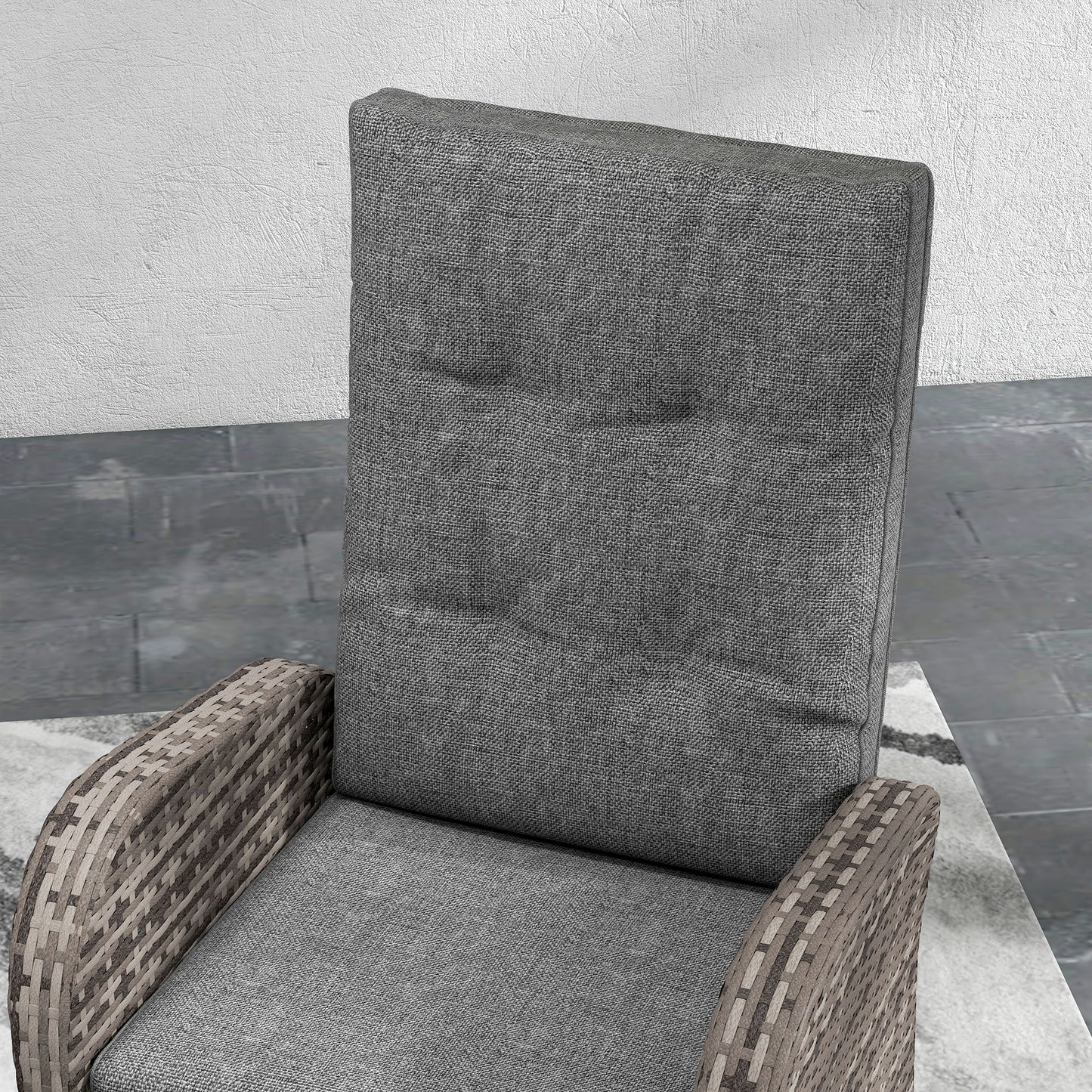Elcoto Grey And Brown Rattan 2 Seater Outdoor Chaise Lounge Chair Set With Fabric Cushions