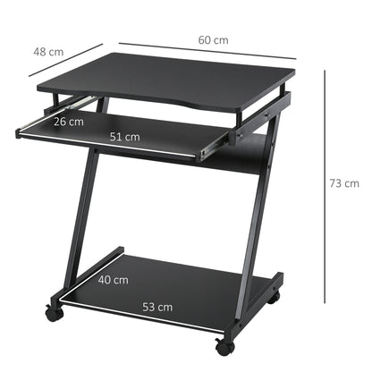 Kamo Wooden Black Mobile Desk With Castor Wheels And Sliding Keyboard Tray