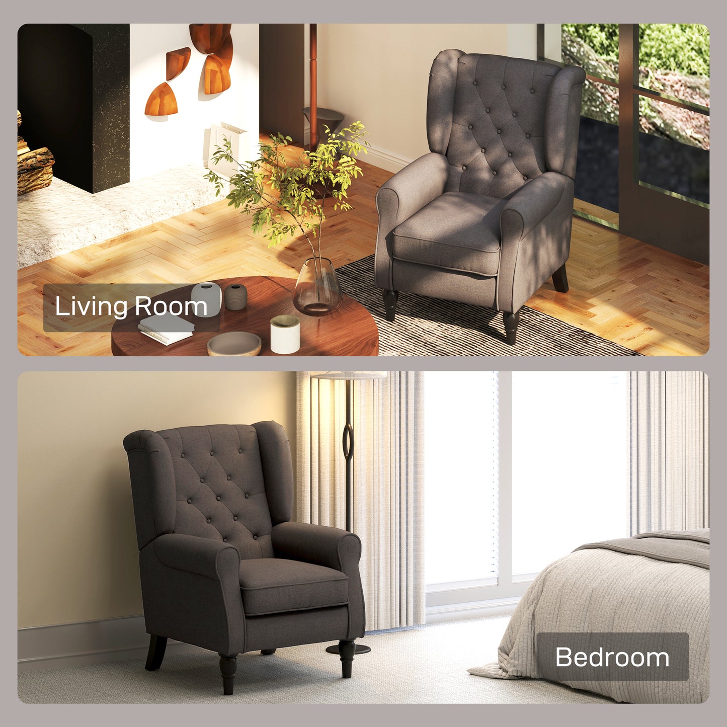 Mizi Fabric Brown Wingback Accent Chair With Button Tufted Upholstery
