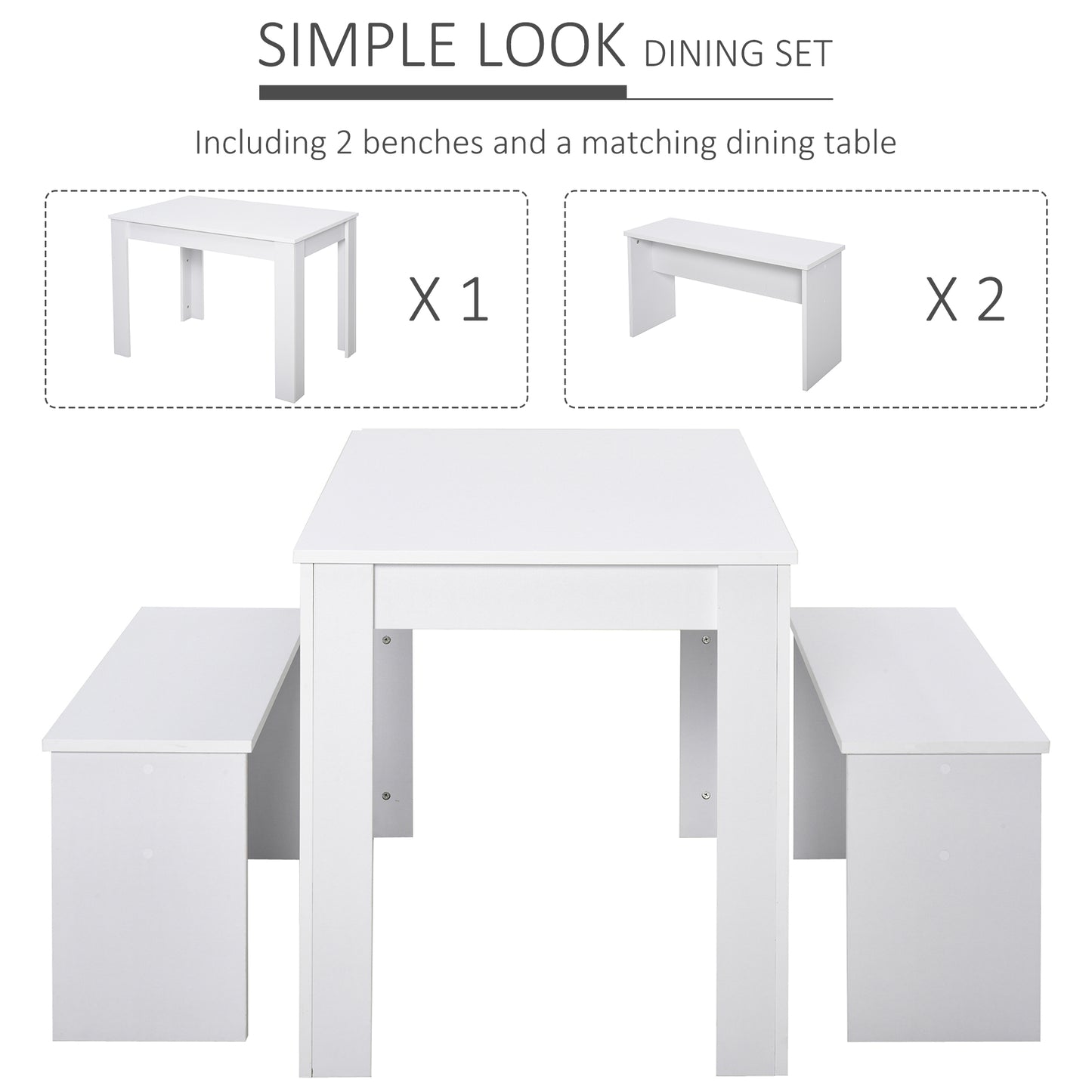 Sono Wooden White Dining Table With 2 Benches For Compact Spaces