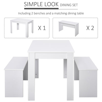 Sono Wooden White Dining Table With 2 Benches For Compact Spaces