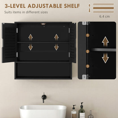 Neco Wall Mounted Bathroom Storage Cabinet With Adjustable Shelves Black 60 x 20 x 60cm