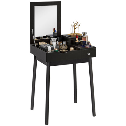 Sinotti Black Dressing Table With Flip Up Mirror 2 Drawers And Wood Legs