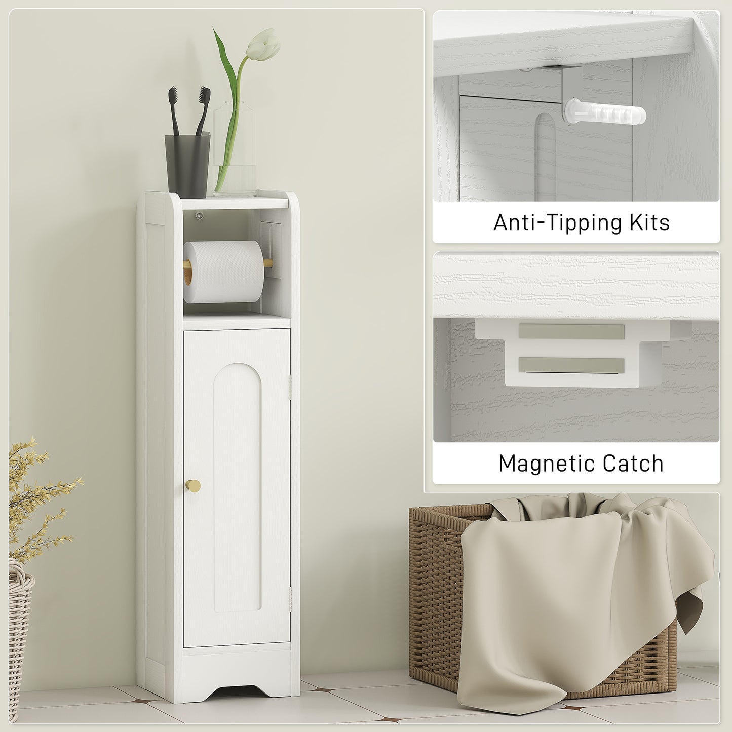 Luluno Compact Bathroom Storage Cabinet With Toilet Roll Holder White