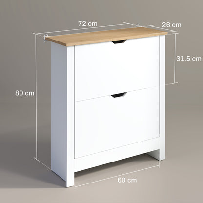 Sakeno High Gloss White Slim Shoe Cabinet With 2 Flip Drawers For 12 Pairs