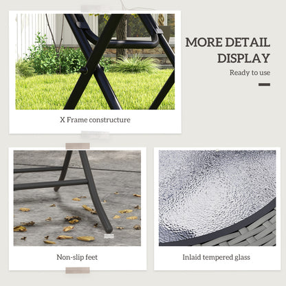 Doco 68cm Rattan Grey Folding Round Outdoor Coffee Table With Ripple Effect Glass Top