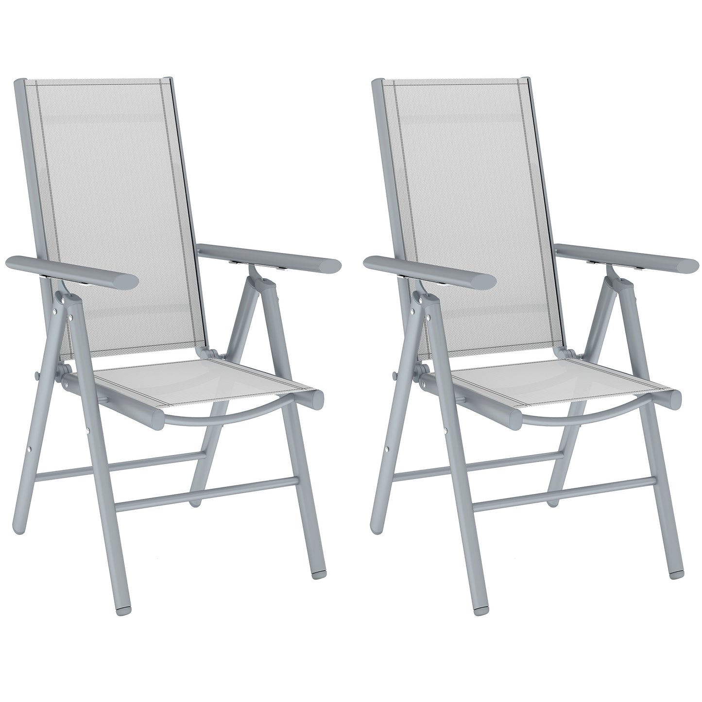 Mina Set of 2 Aluminium Light Grey Folding Outdoor Dining Chairs with Breathable Mesh