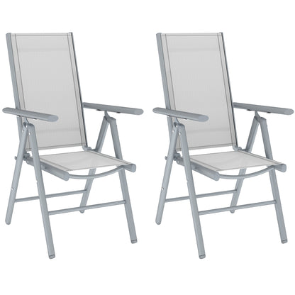 Mina Set of 2 Aluminium Light Grey Folding Outdoor Dining Chairs with Breathable Mesh