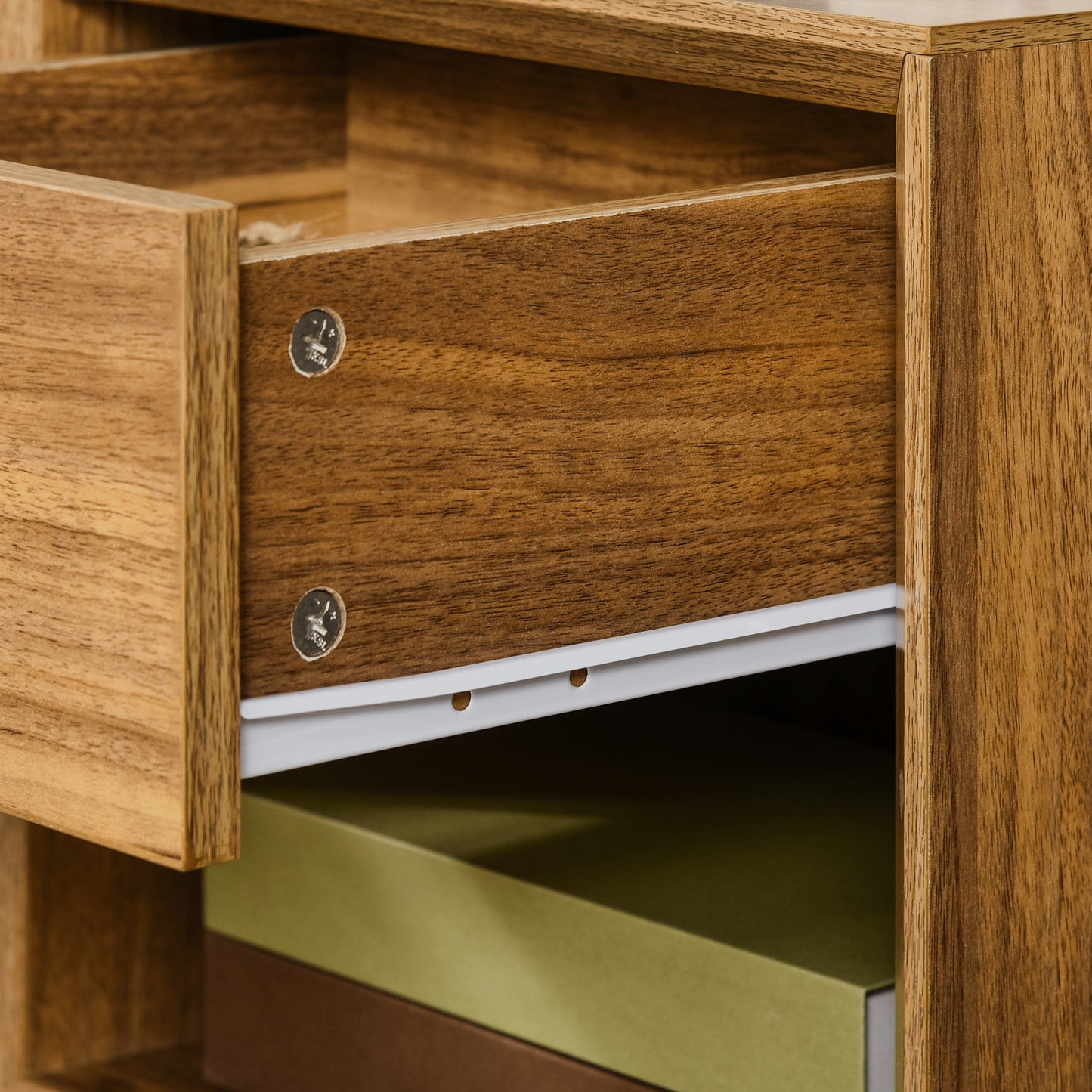 Novafa Walnut Brown Bedside Table With Drawer And Shelf Storage